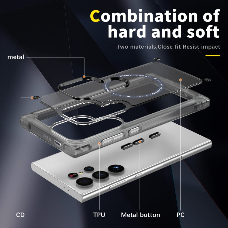 Samsung Galaxy S24 Ultra 5G case made of TPU and PC materials, featuring a sleek design with MagSafe magnetic charging support.